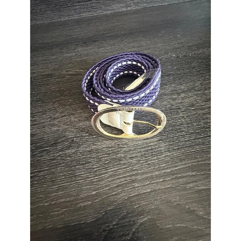 Golfabella Women Purple White Wovem Elastic Stretch Belt Gold Buckle L/XL Italy